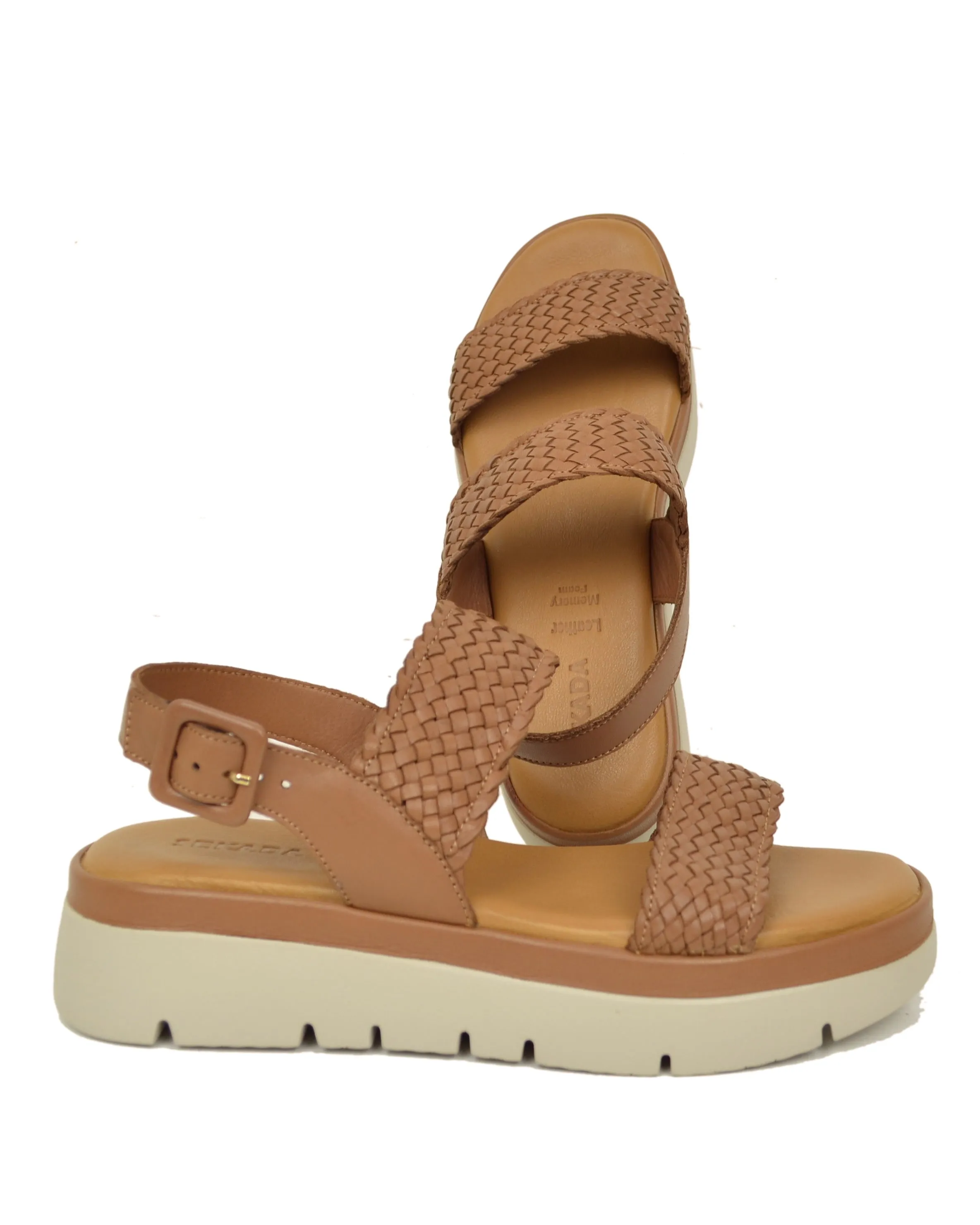 Sandali Donna Intrecciati in Pelle Marroni Suola in Memory Foam