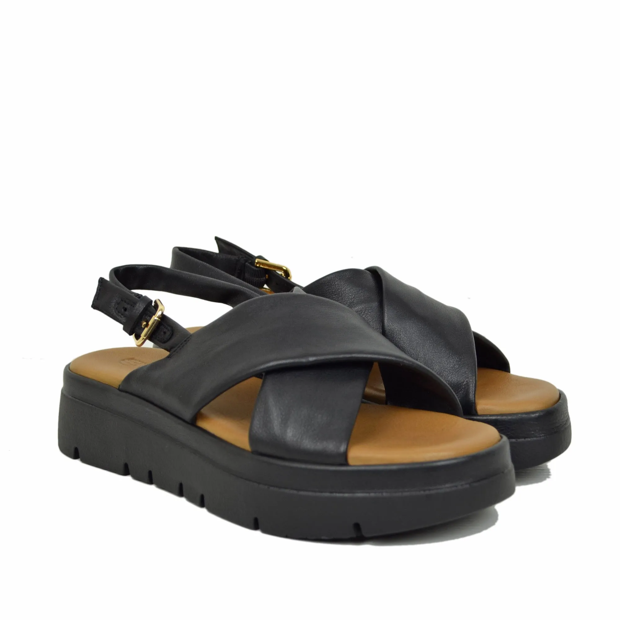 Sandali Donna Neri con fasce incrociate e Suola in Memory Foam