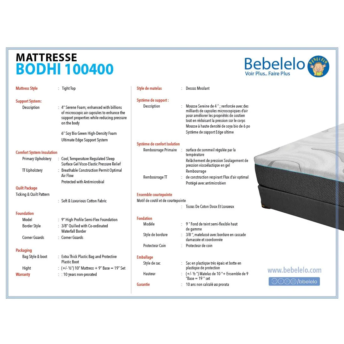 single mattress 10 inches - Bodhi Collection