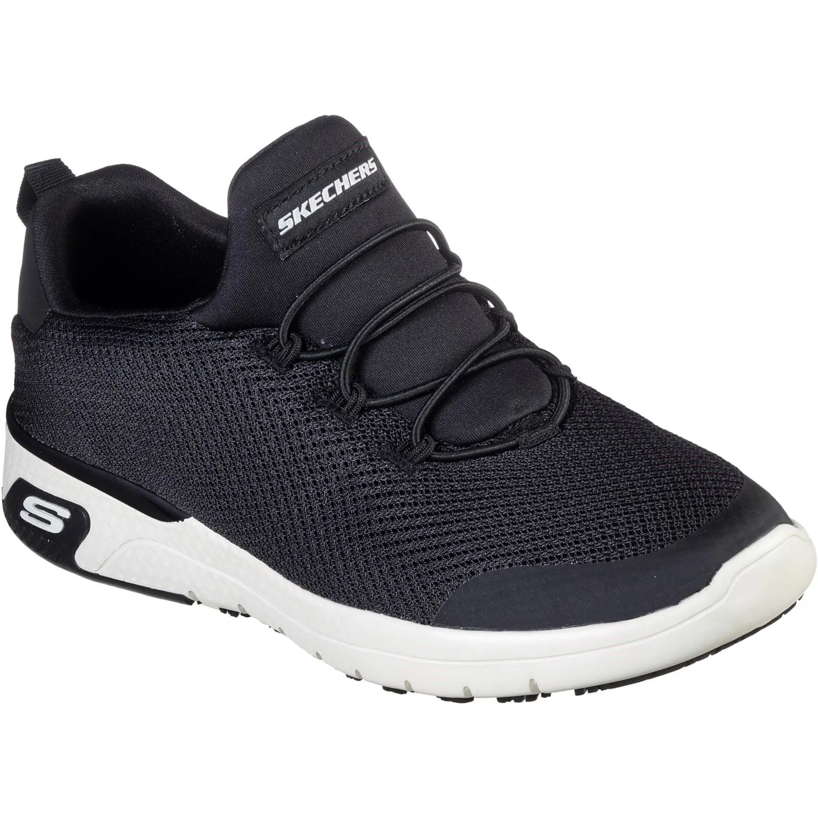 Skechers 77281EC Marsing Waiola SR Sicherheits-Sneaker für Damen, weite Passform, Schwarz/Weiß