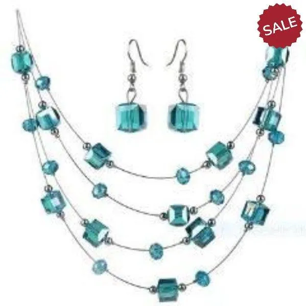 Sky Blue Acrylic Multi-Layer Square Earring & Necklace Set