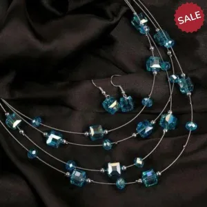 Sky Blue Acrylic Multi-Layer Square Earring & Necklace Set