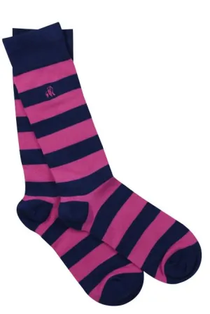 Soft Top Rich Pink Striped Bamboo Socks by Swole Panda, Size 4-7