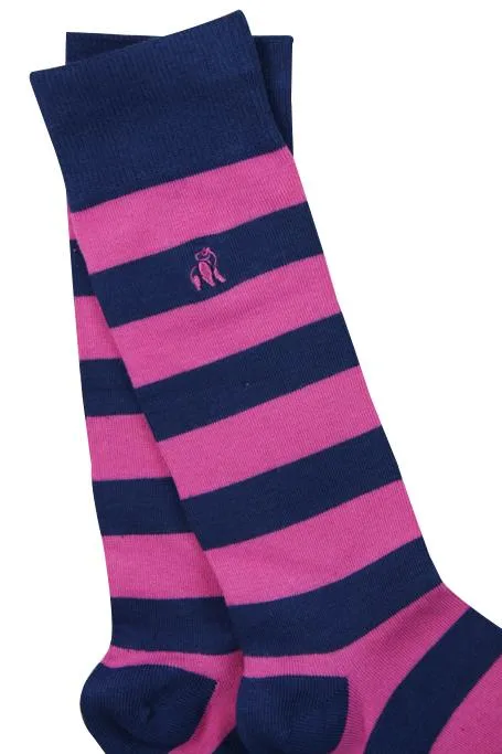 Soft Top Rich Pink Striped Bamboo Socks by Swole Panda, Size 4-7