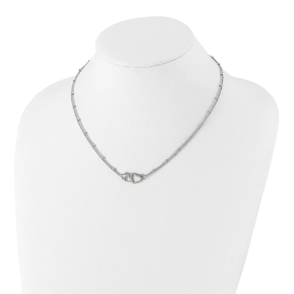 Stainless Steel Polished 2-Strand Double Heart w/1in ext. 18in Necklace