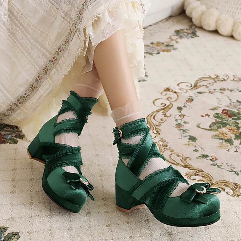Suede Lace Bow Shoes