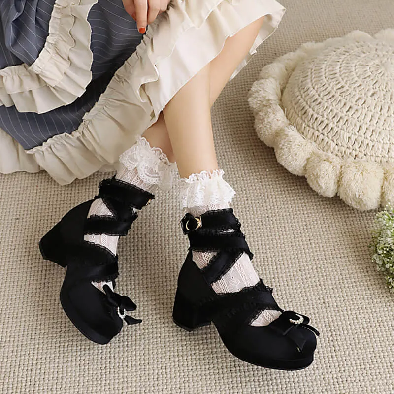 Suede Lace Bow Shoes