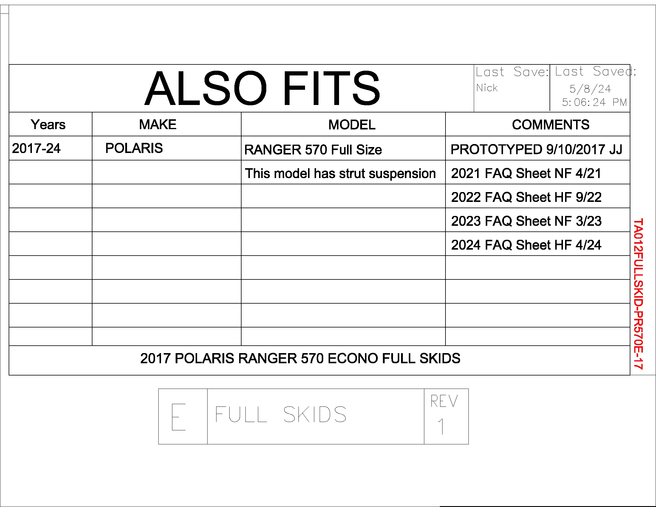 Trail Armor Polaris Ranger 570 Full Size Economy (Struts) Full Skids with Sliders 2016 - 2024