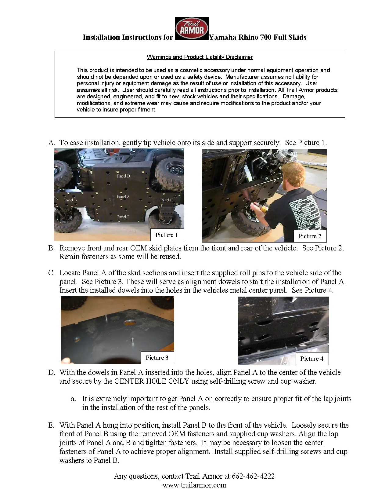 Trail Armor Yamaha Rhino 700 Full Skids with Slider Nerfs 2008 - 2013