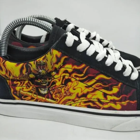 Vans Off The Wall Skate Shoes Mens Size‎ 8 Flames Skull Orange Black Sneakers