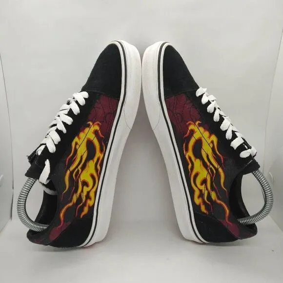 Vans Off The Wall Skate Shoes Mens Size‎ 8 Flames Skull Orange Black Sneakers