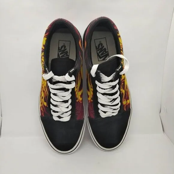 Vans Off The Wall Skate Shoes Mens Size‎ 8 Flames Skull Orange Black Sneakers