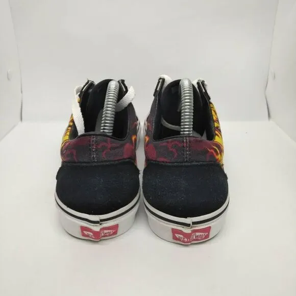 Vans Off The Wall Skate Shoes Mens Size‎ 8 Flames Skull Orange Black Sneakers