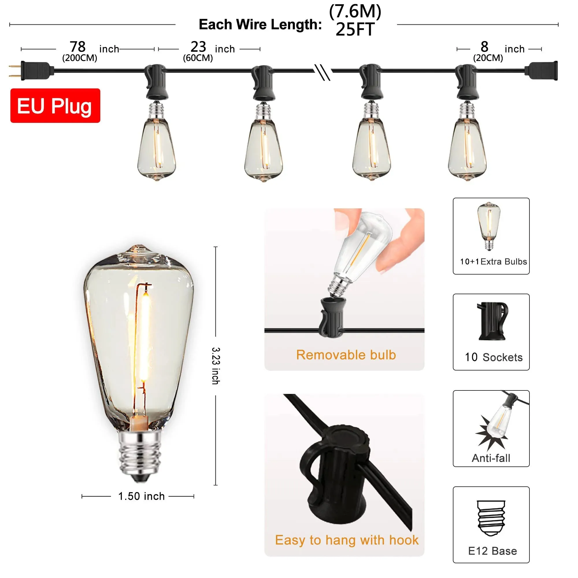 Vintage Style Shatterproof & Waterproof Garden Led String Lights
