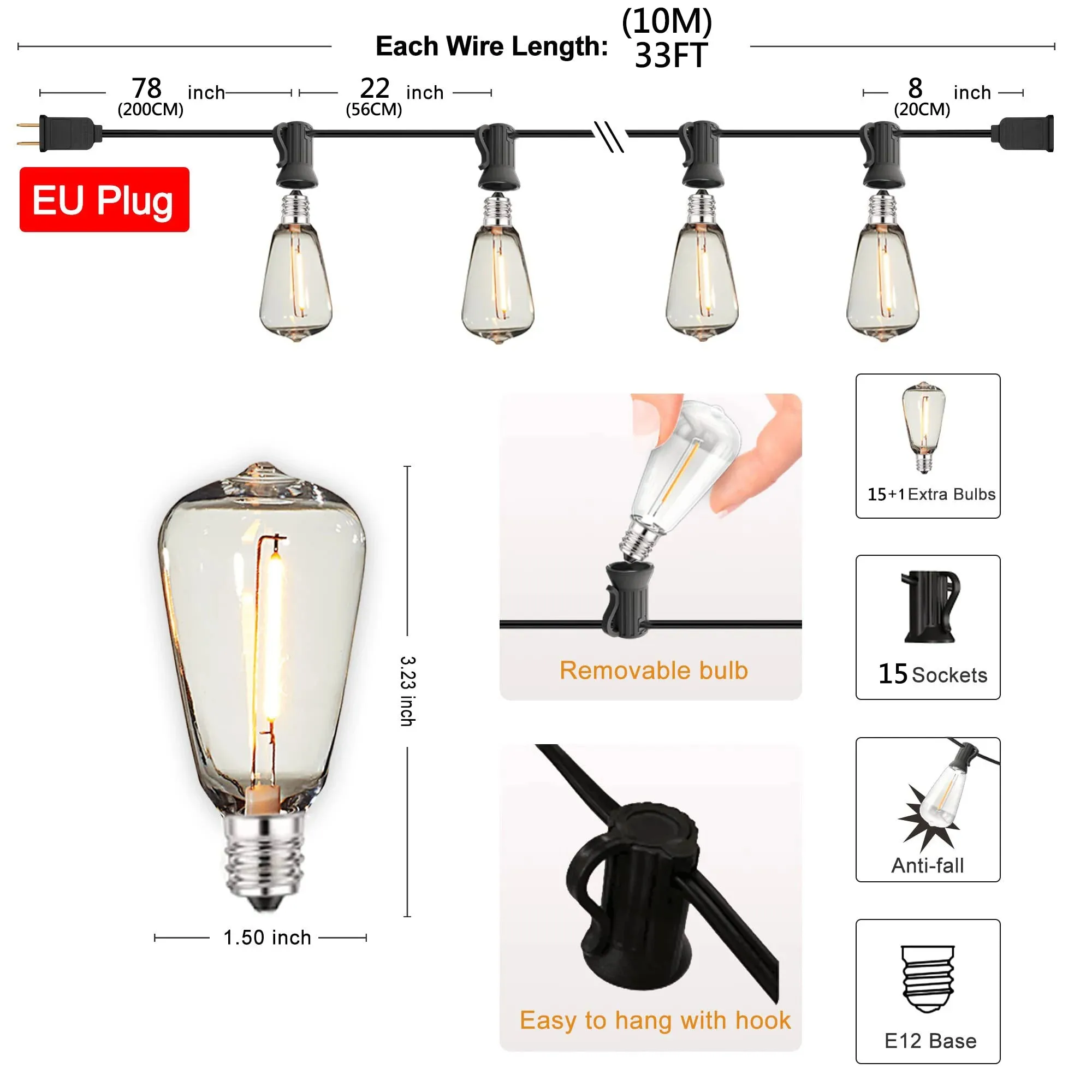 Vintage Style Shatterproof & Waterproof Garden Led String Lights