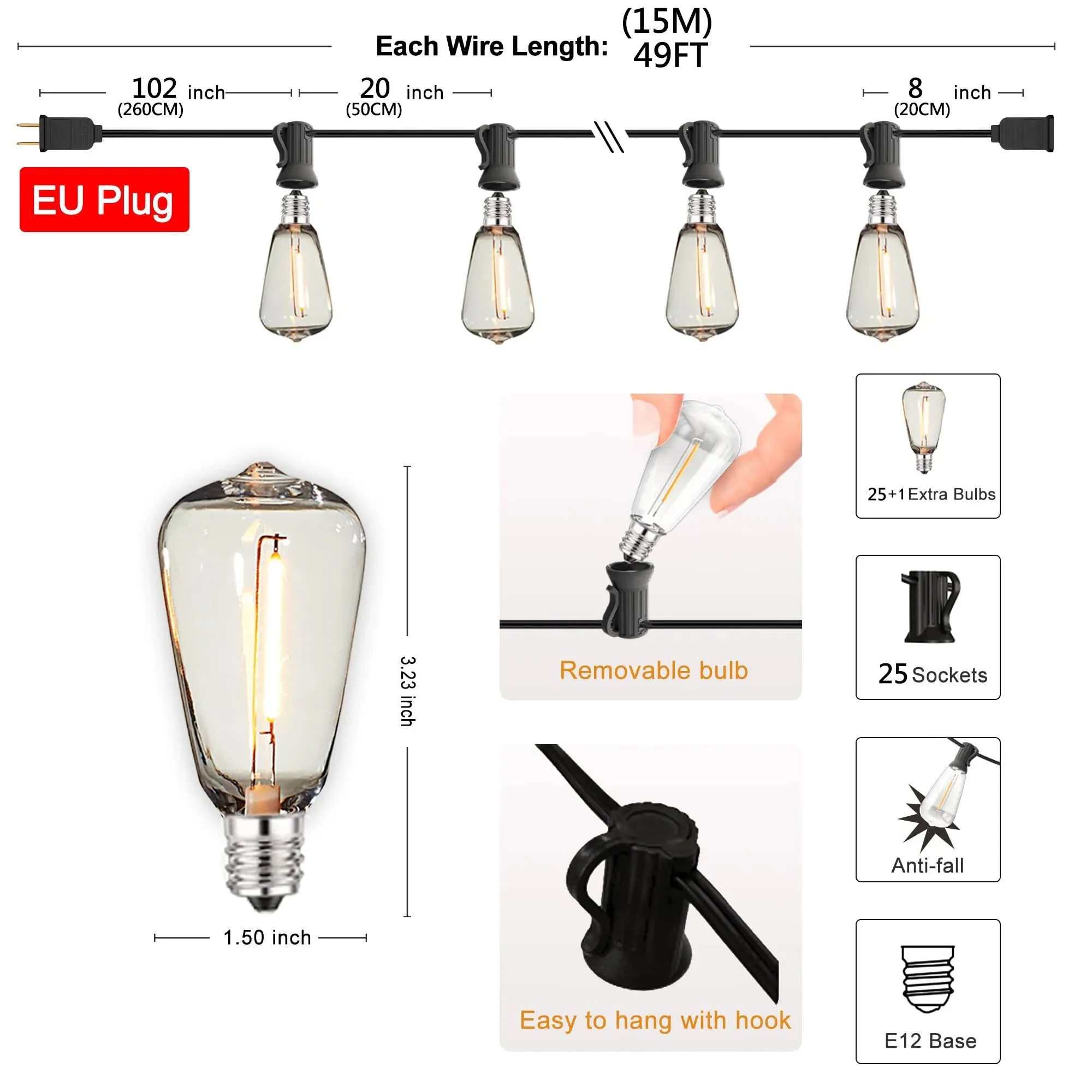 Vintage Style Shatterproof & Waterproof Garden Led String Lights