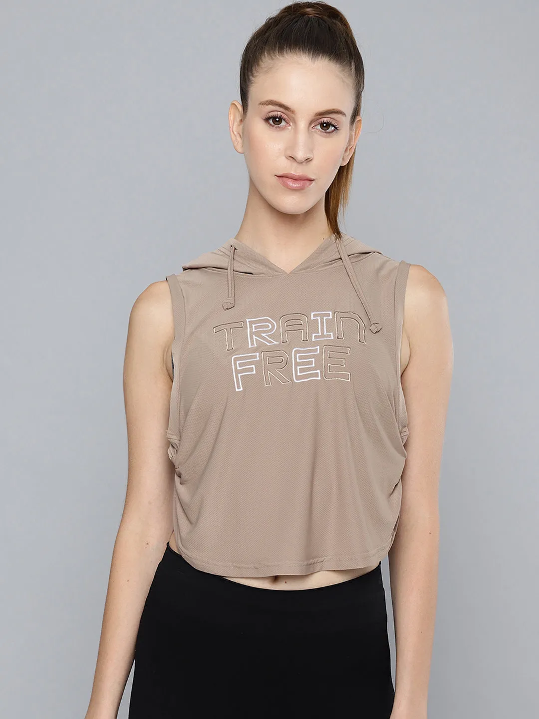 Women's Brown Embroidered Side Twist Hoodie