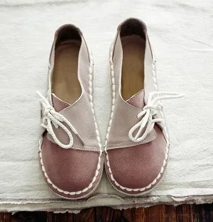 Womens Flat Lace-up Peas Shoes - Comfortable Soft Bottom Round Toe Low-Cut Footwear
