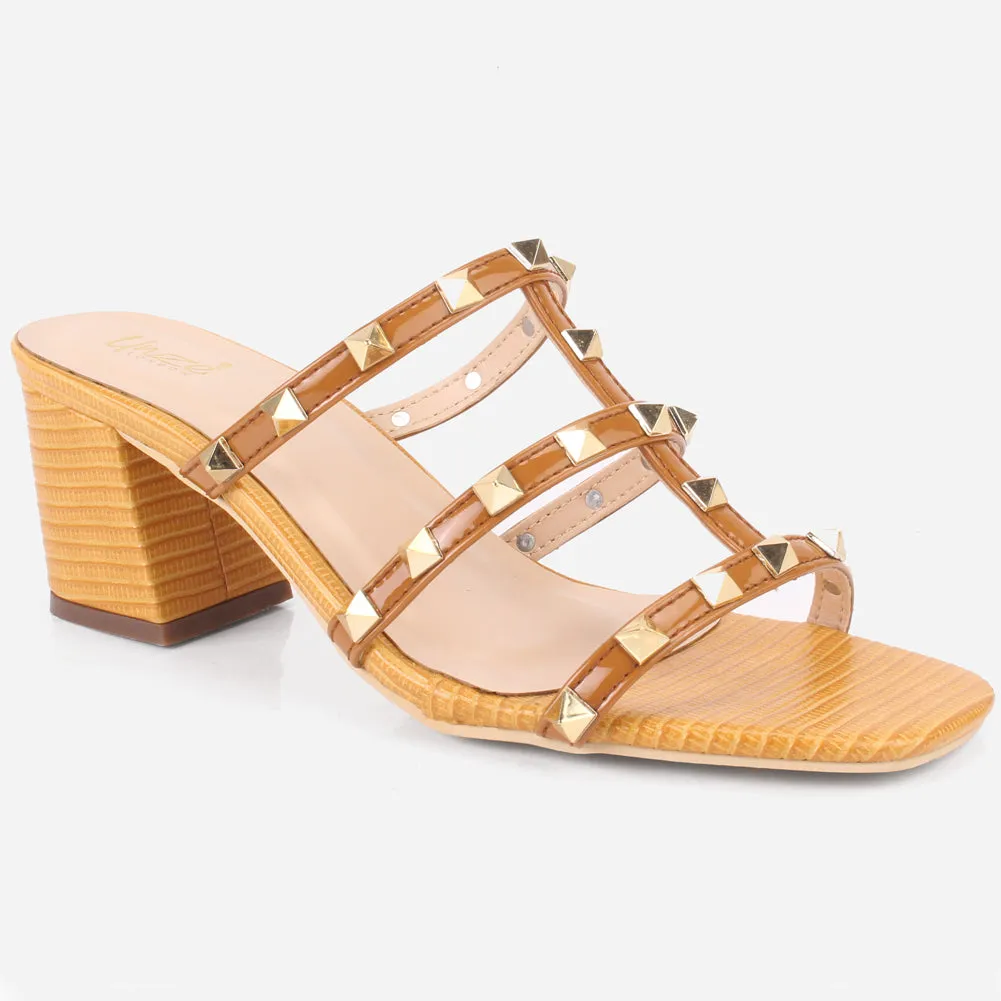 Women's "LISACONE" Stud Adorned Block Heeled Sandals