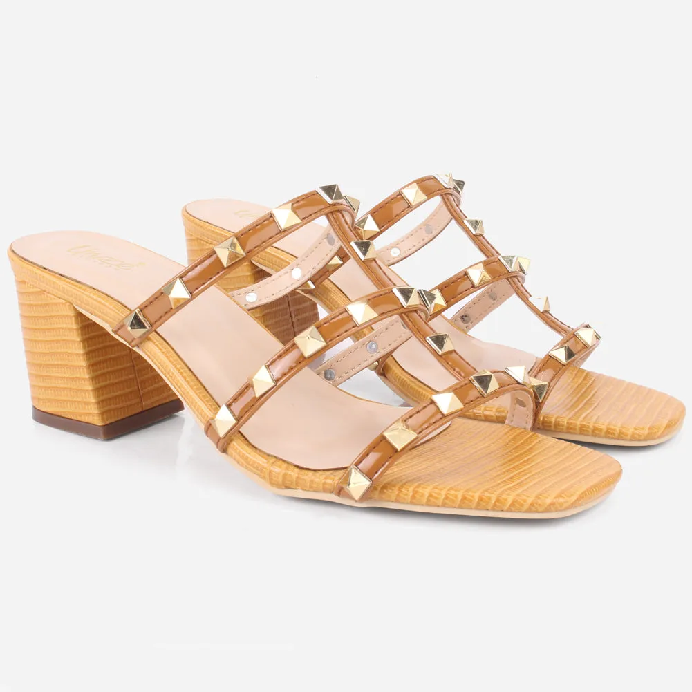 Women's "LISACONE" Stud Adorned Block Heeled Sandals