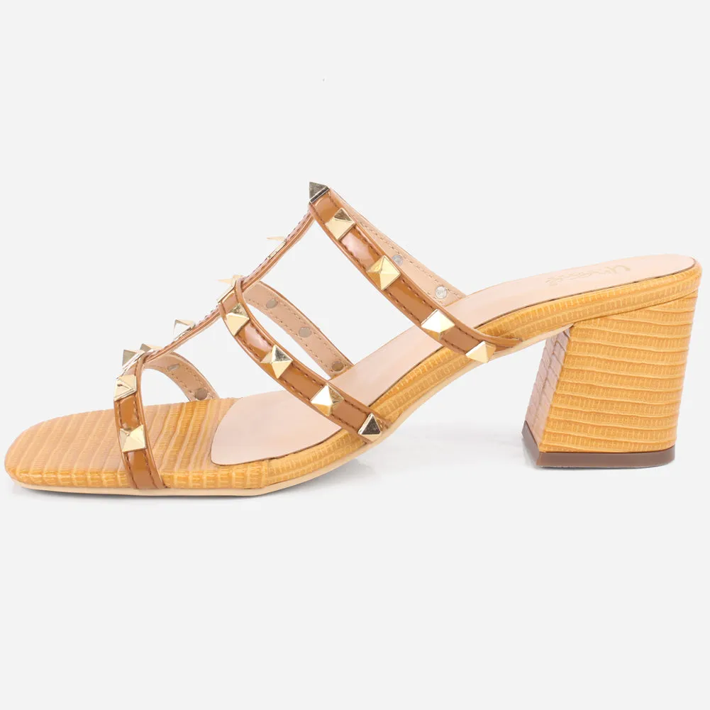 Women's "LISACONE" Stud Adorned Block Heeled Sandals