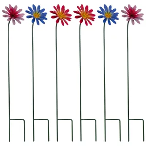 Woodside Pink & Purple Ornamental Metal Garden Daisy Flower Stakes, Pack of 6