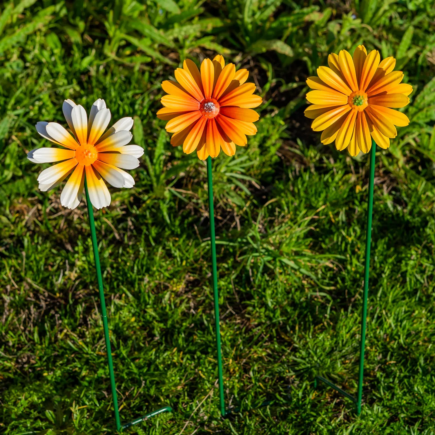 Woodside Yellow & Orange Ornamental Metal Garden Daisy Flower Stakes, Pack of 6