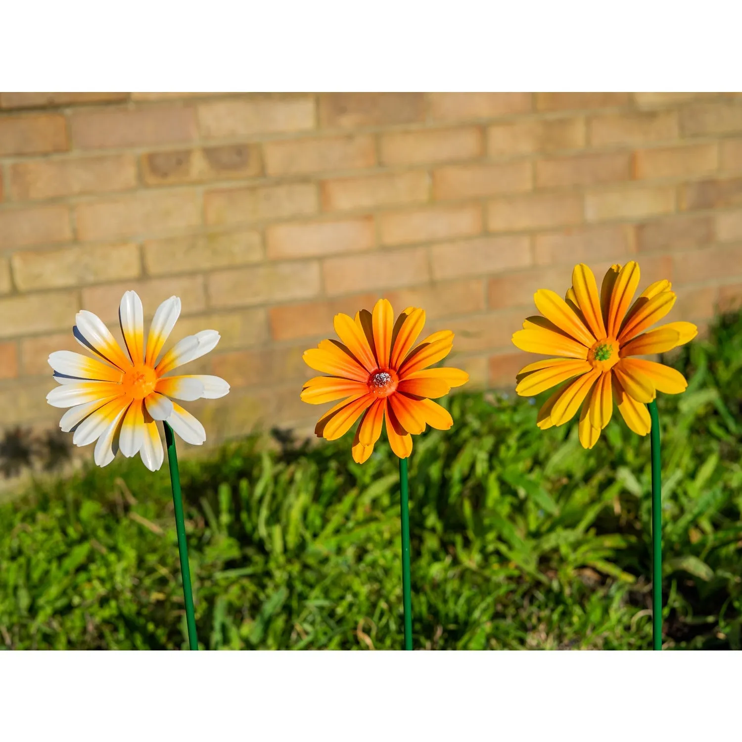 Woodside Yellow & Orange Ornamental Metal Garden Daisy Flower Stakes, Pack of 6